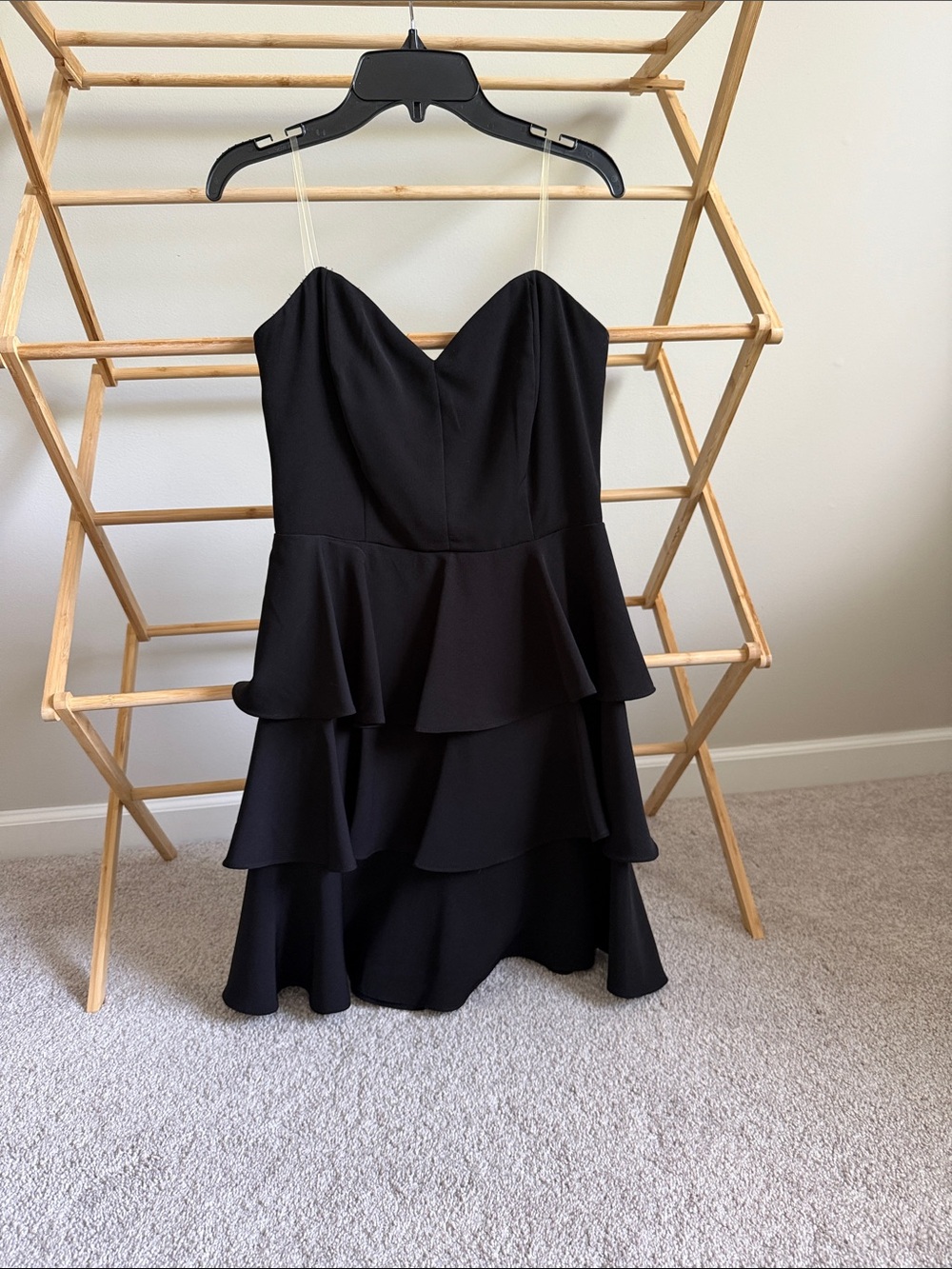 Black Tiered Ruffle Strapless Dress